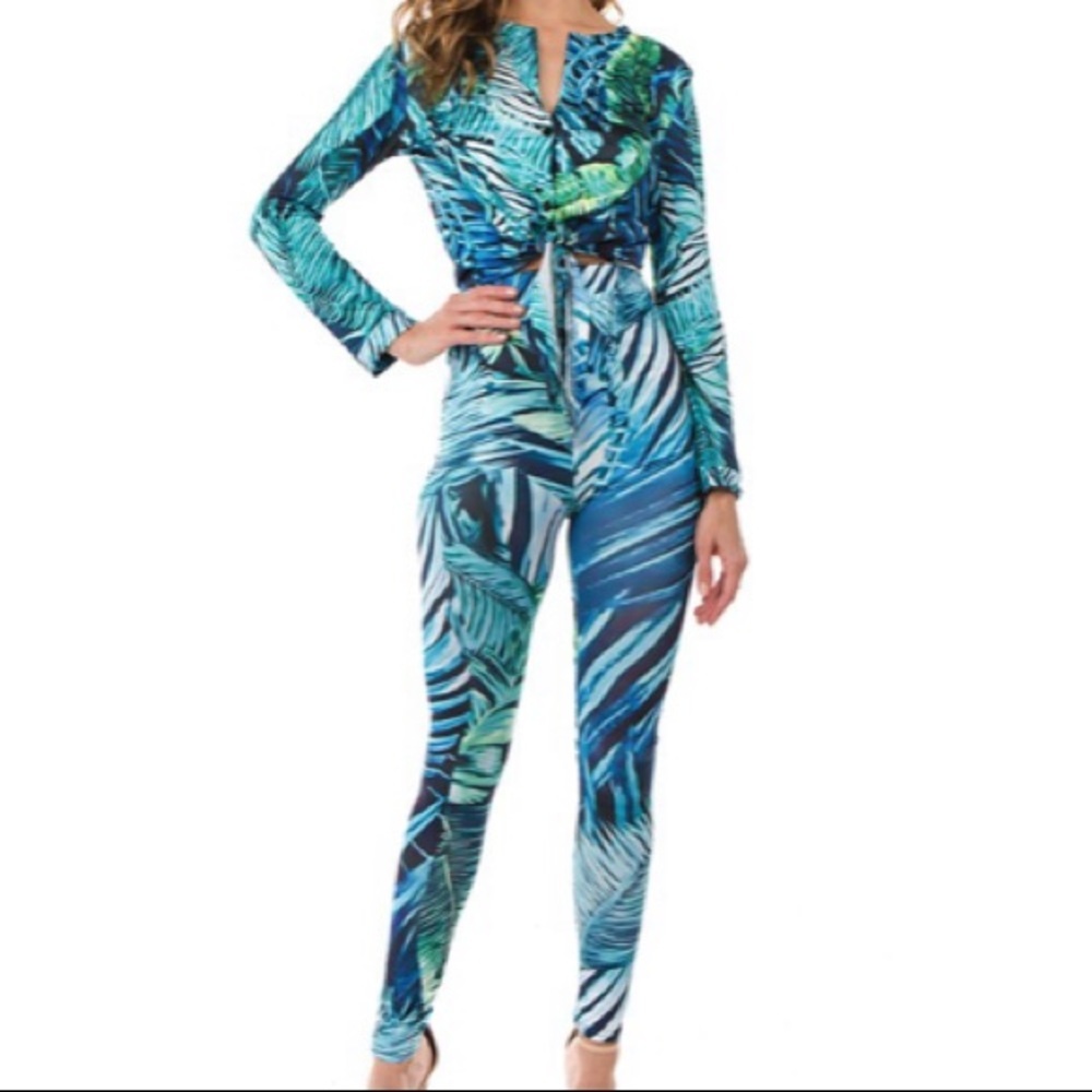 Teal Blue Turquoise Tropical Stretchy 2 Piece Set